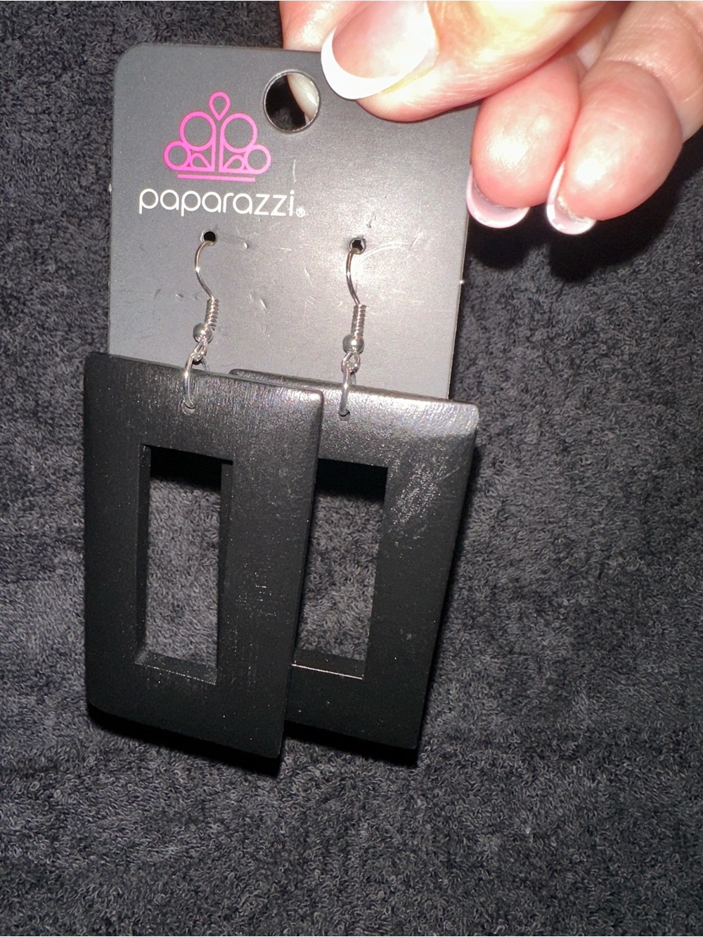 paparazzi Matte Black Geometric Open-Rectangle Drop Earrings